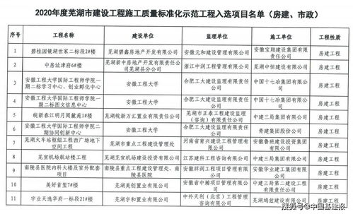 芜湖市施工质量标准化示范工程入选名单公示,您的项目上榜了吗